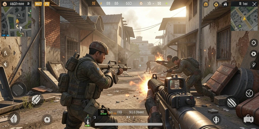 Screenshot gameplay 66D menampilkan aksi seru dalam pertempuran FPS.