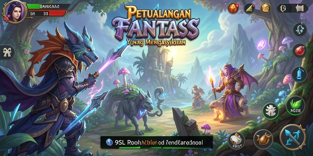 Screenshot menampilkan pertarungan epik dalam dunia RPG 9SL.