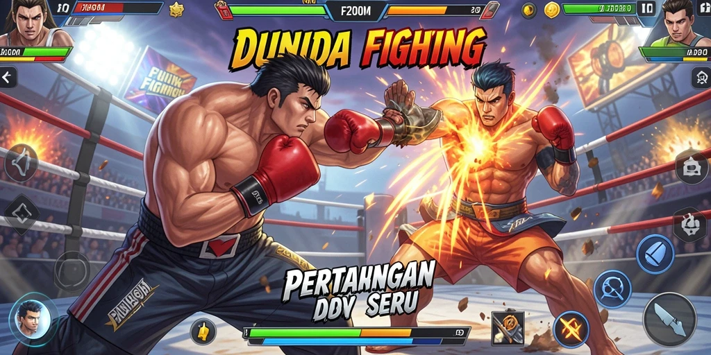 Screenshot utama F200M menampilkan aksi pertarungan intens.