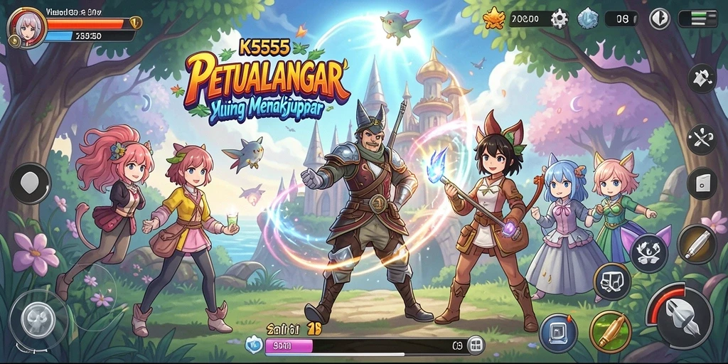 Gameplay seru dalam K5555 dengan karakter anime menarik.