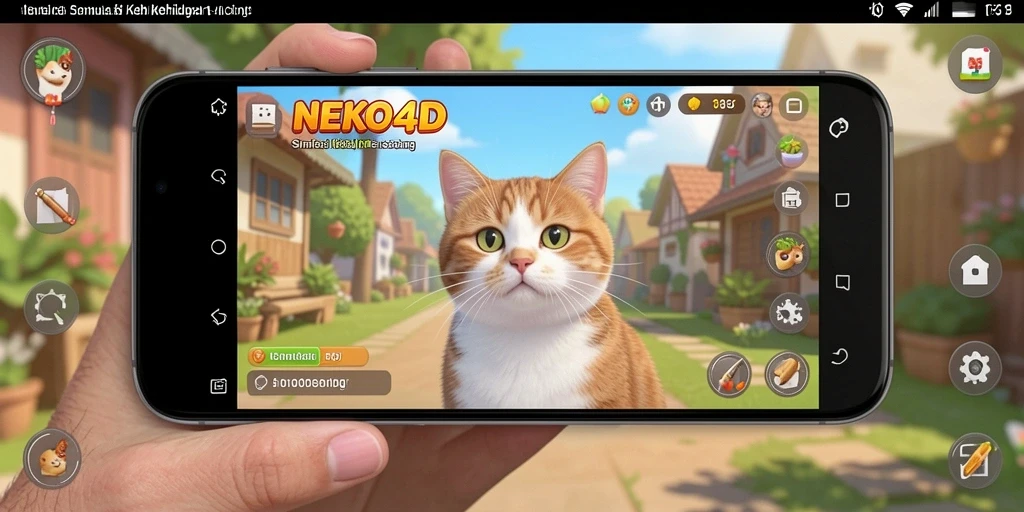 Screenshot gameplay NEKO4D menunjukkan interaksi kucing yang lucu.