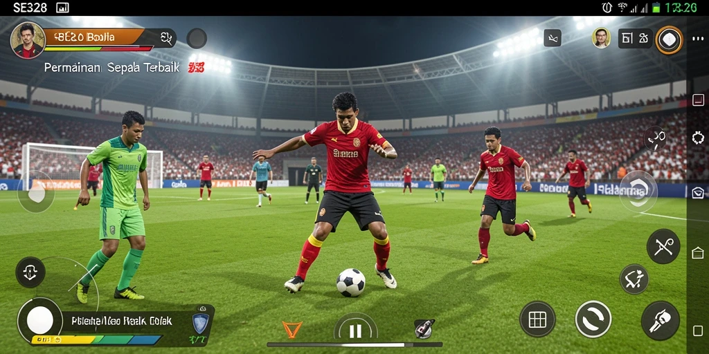 Screenshot gameplay SE328 menampilkan aksi seru di lapangan sepak bola.