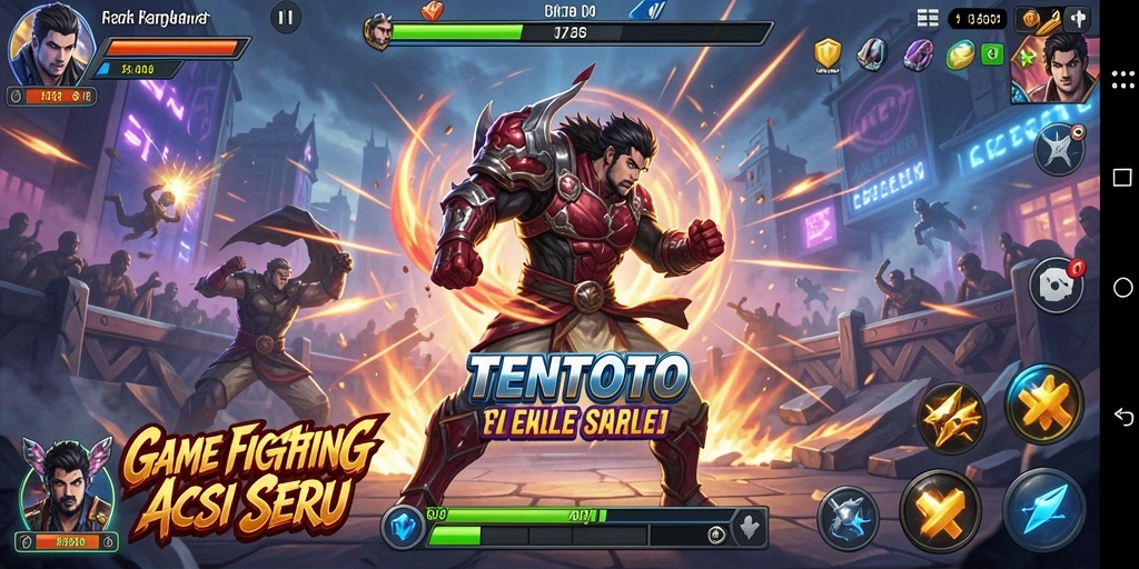 Tangkapan layar gameplay TENTOTO yang menunjukkan aksi pertarungan yang intens.